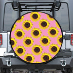 Pink Sunflower Pattern Print Tire Cover