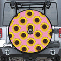 Pink Sunflower Pattern Print Tire Cover With Camera Hole