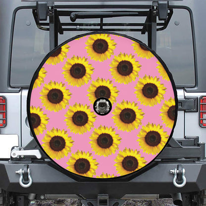 Pink Sunflower Pattern Print Tire Cover With Camera Hole