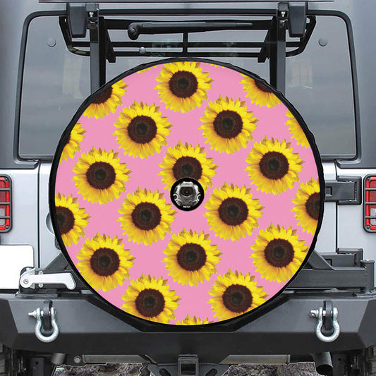 Pink Sunflower Pattern Print Tire Cover With Camera Hole