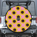 Pink Sunflower Pattern Print Tire Cover With Camera Hole