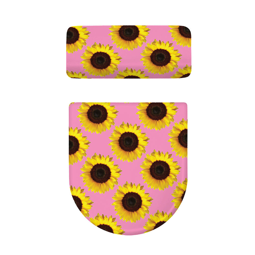 Pink Sunflower Pattern Print Toilet Lid And Tank Cover Set