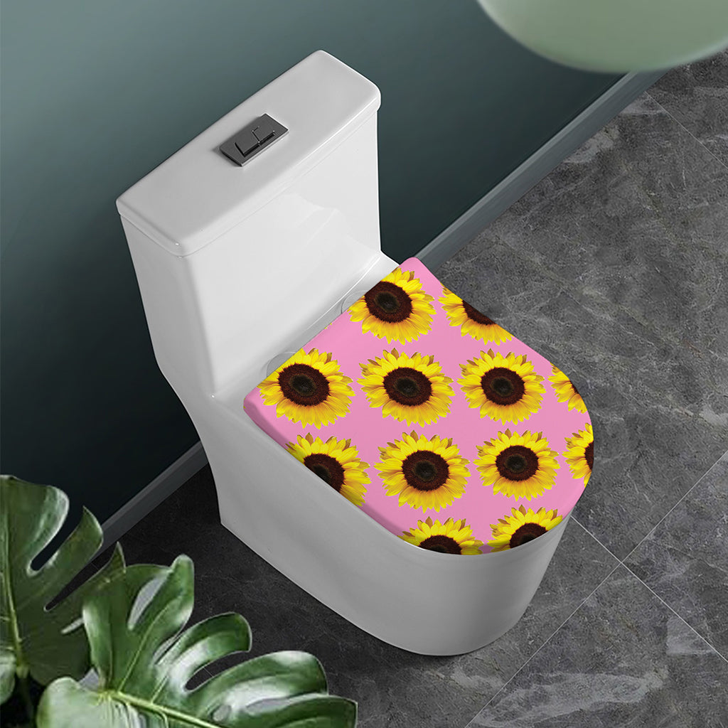 Pink Sunflower Pattern Print Toilet Lid Cover
