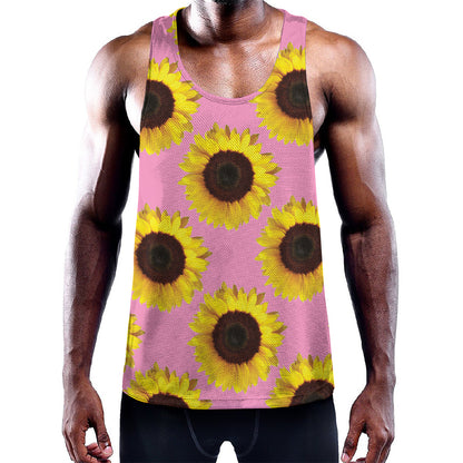 Pink Sunflower Pattern Print Training Tank Top