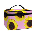 Pink Sunflower Pattern Print Travel Makeup Bag