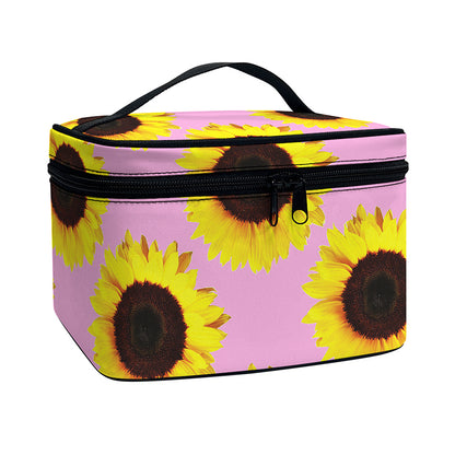 Pink Sunflower Pattern Print Travel Makeup Bag