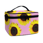 Pink Sunflower Pattern Print Travel Makeup Bag