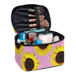 Pink Sunflower Pattern Print Travel Makeup Bag