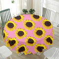 Pink Sunflower Pattern Print Waterproof Round Tablecloth