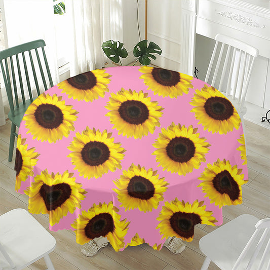 Pink Sunflower Pattern Print Waterproof Round Tablecloth