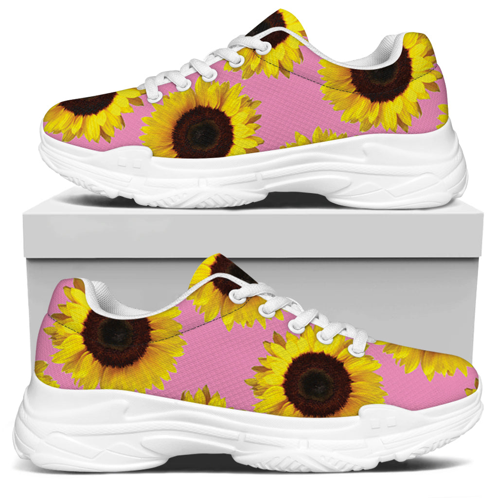 Pink Sunflower Pattern Print White Chunky Shoes