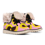 Pink Sunflower Pattern Print Winter Boots