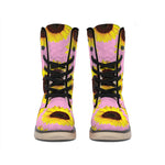 Pink Sunflower Pattern Print Winter Boots