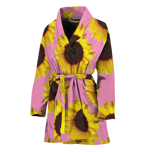 Pink Sunflower Pattern Print Women's Bathrobe