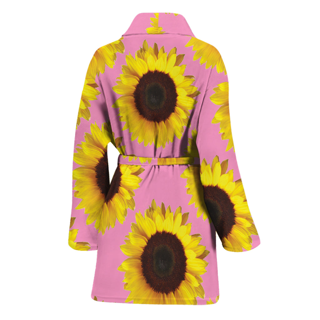 Pink Sunflower Pattern Print Women's Bathrobe