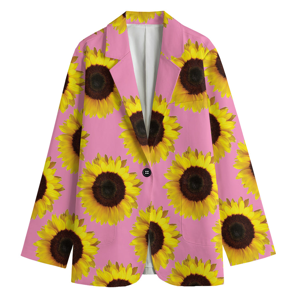 Pink Sunflower Pattern Print Women's Blazer