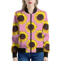 Pink Sunflower Pattern Print Women's Bomber Jacket