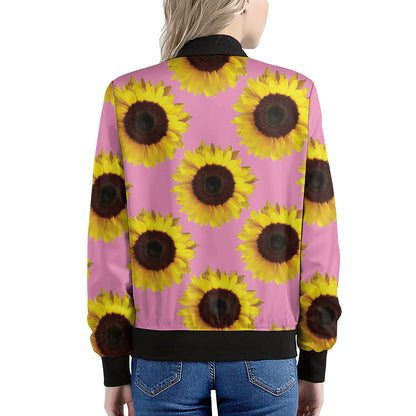 Pink Sunflower Pattern Print Women's Bomber Jacket