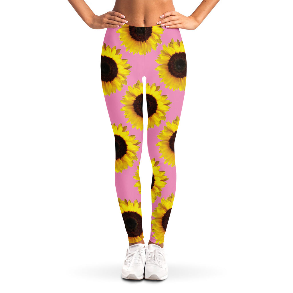 Pink Sunflower Pattern Print Women's Leggings