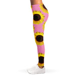 Pink Sunflower Pattern Print Women's Leggings