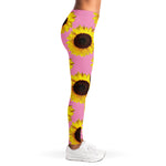 Pink Sunflower Pattern Print Women's Leggings