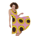 Pink Sunflower Pattern Print Women's Sleeveless Dress