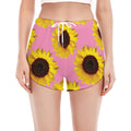 Pink Sunflower Pattern Print Women's Split Running Shorts