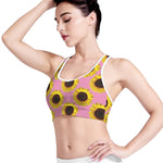 Pink Sunflower Pattern Print Women's Sports Bra