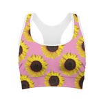 Pink Sunflower Pattern Print Women's Sports Bra