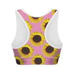Pink Sunflower Pattern Print Women's Sports Bra