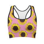 Pink Sunflower Pattern Print Women's Sports Bra