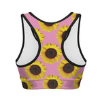 Pink Sunflower Pattern Print Women's Sports Bra