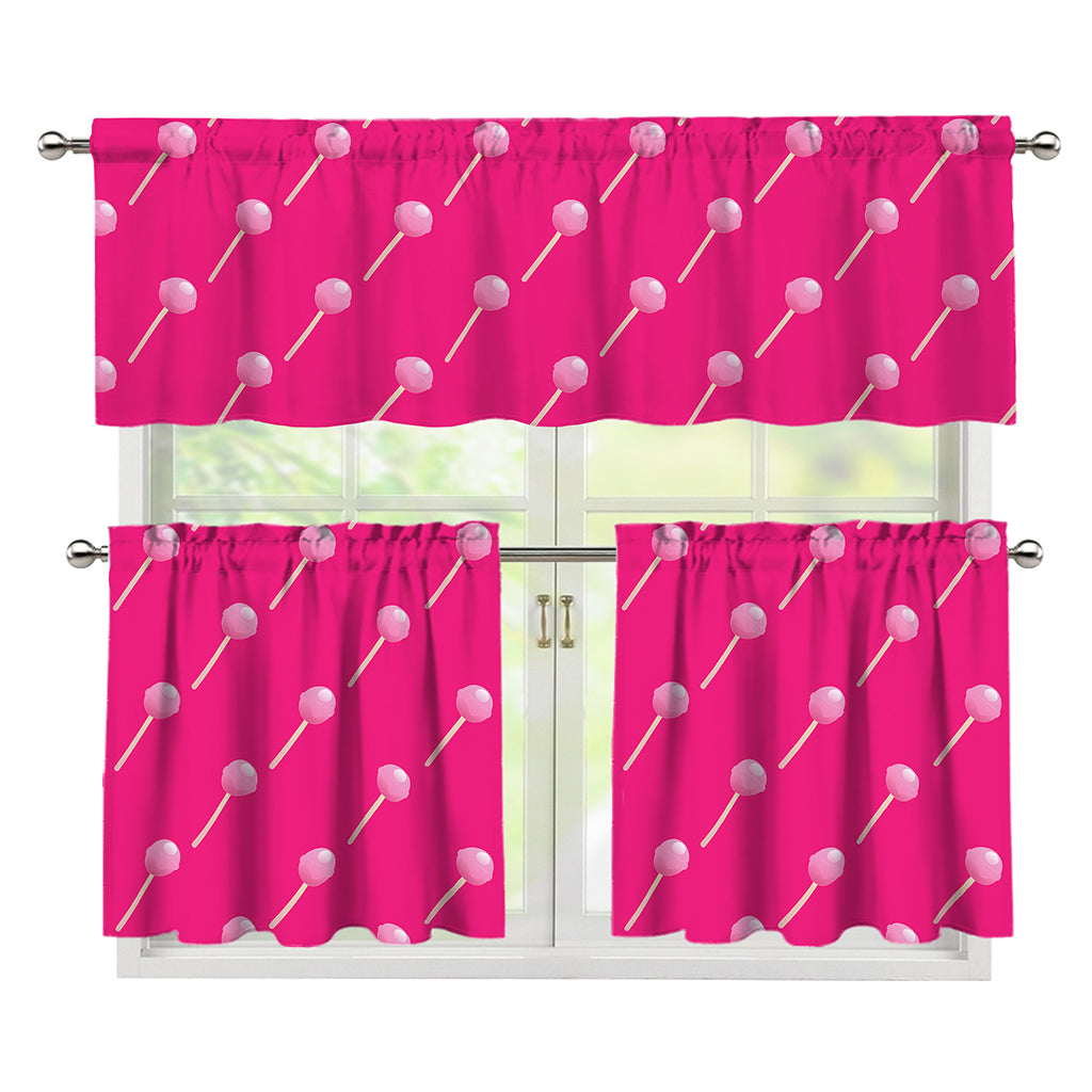 Pink Sweet Lollipop Pattern Print 3 Piece Kitchen Curtains