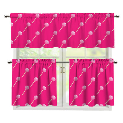 Pink Sweet Lollipop Pattern Print 3 Piece Kitchen Curtains