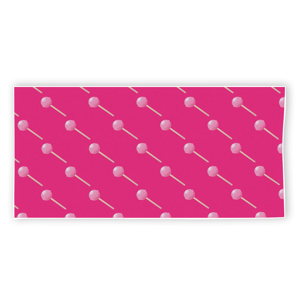 Pink Sweet Lollipop Pattern Print Beach Towel