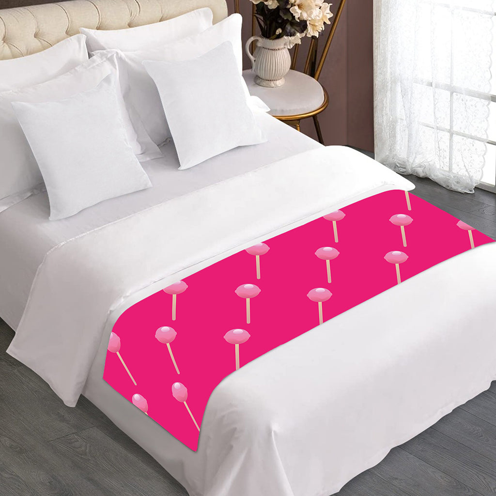 Pink Sweet Lollipop Pattern Print Bed Runner
