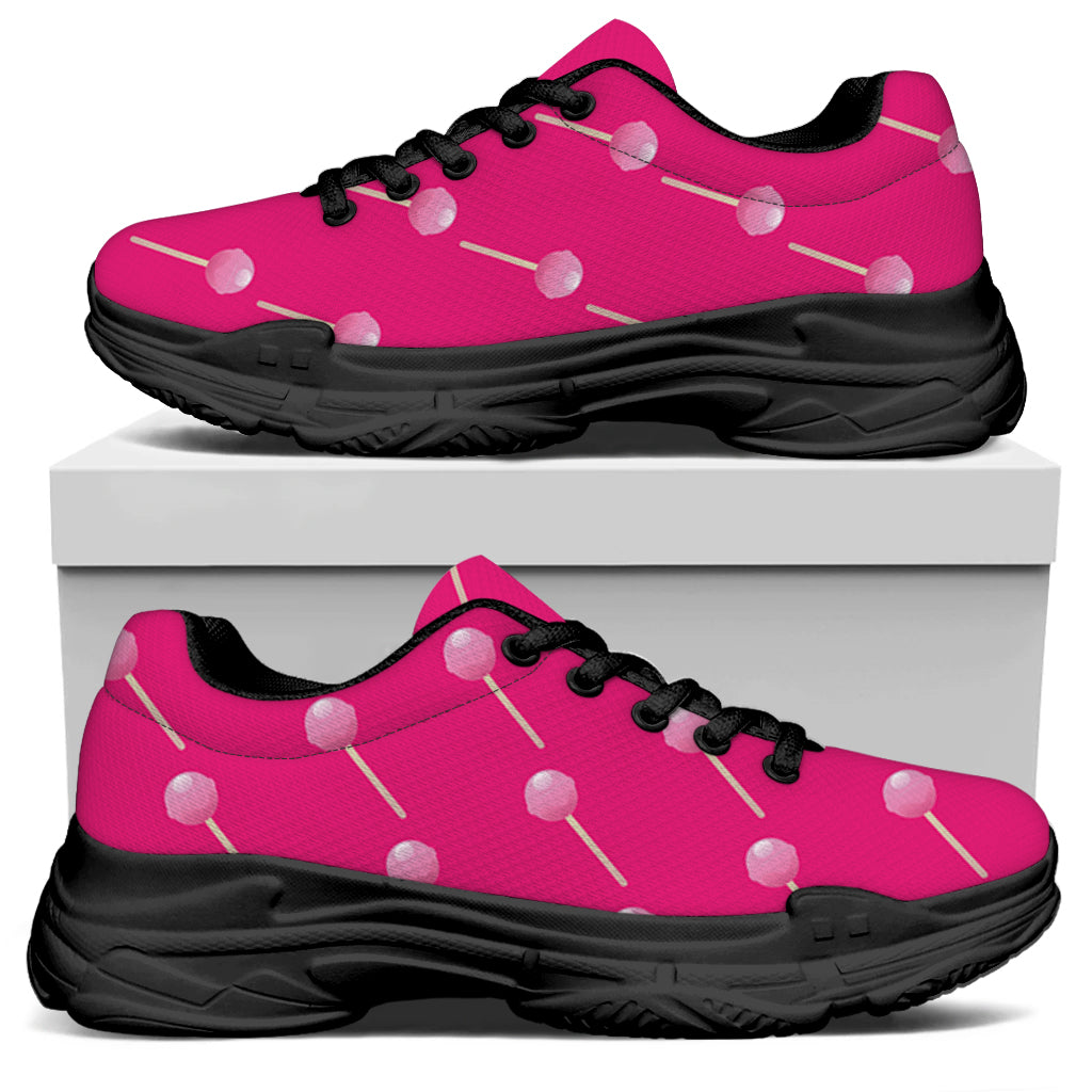 Pink Sweet Lollipop Pattern Print Black Chunky Shoes
