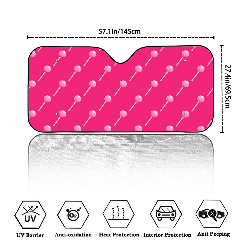 Pink Sweet Lollipop Pattern Print Car Windshield Sun Shade