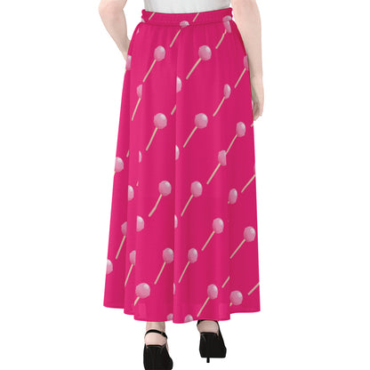 Pink Sweet Lollipop Pattern Print Chiffon Maxi Skirt