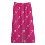 Pink Sweet Lollipop Pattern Print Cotton Front Slit Maxi Skirt