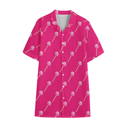 Pink Sweet Lollipop Pattern Print Cotton Hawaiian Shirt