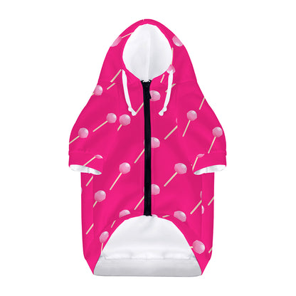 Pink Sweet Lollipop Pattern Print Dog Zip Up Hoodie