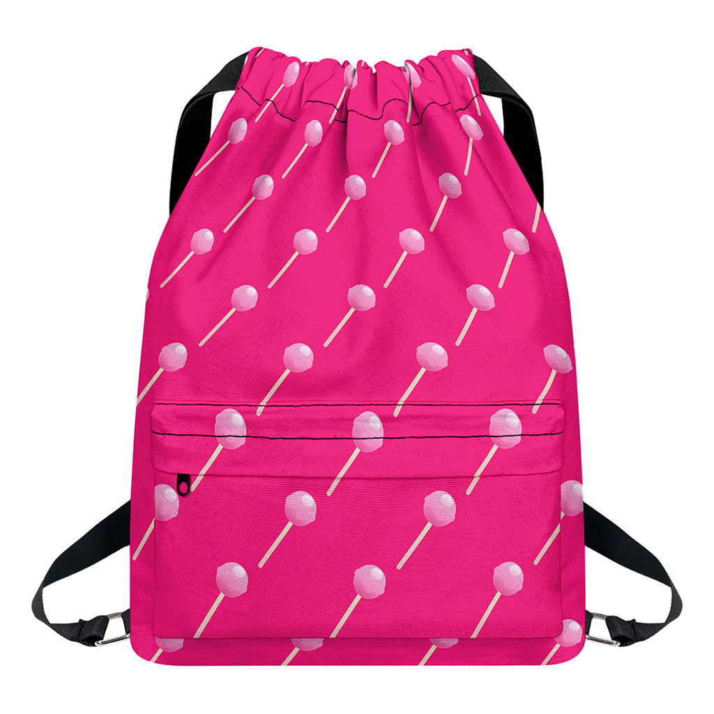 Pink Sweet Lollipop Pattern Print Drawstring Backpack