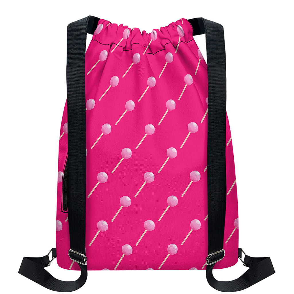 Pink Sweet Lollipop Pattern Print Drawstring Backpack