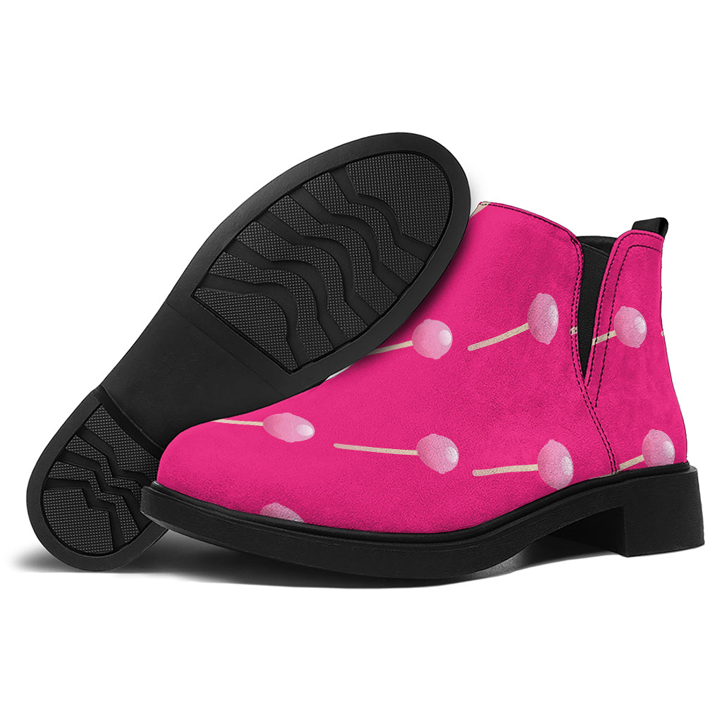 Pink Sweet Lollipop Pattern Print Flat Ankle Boots