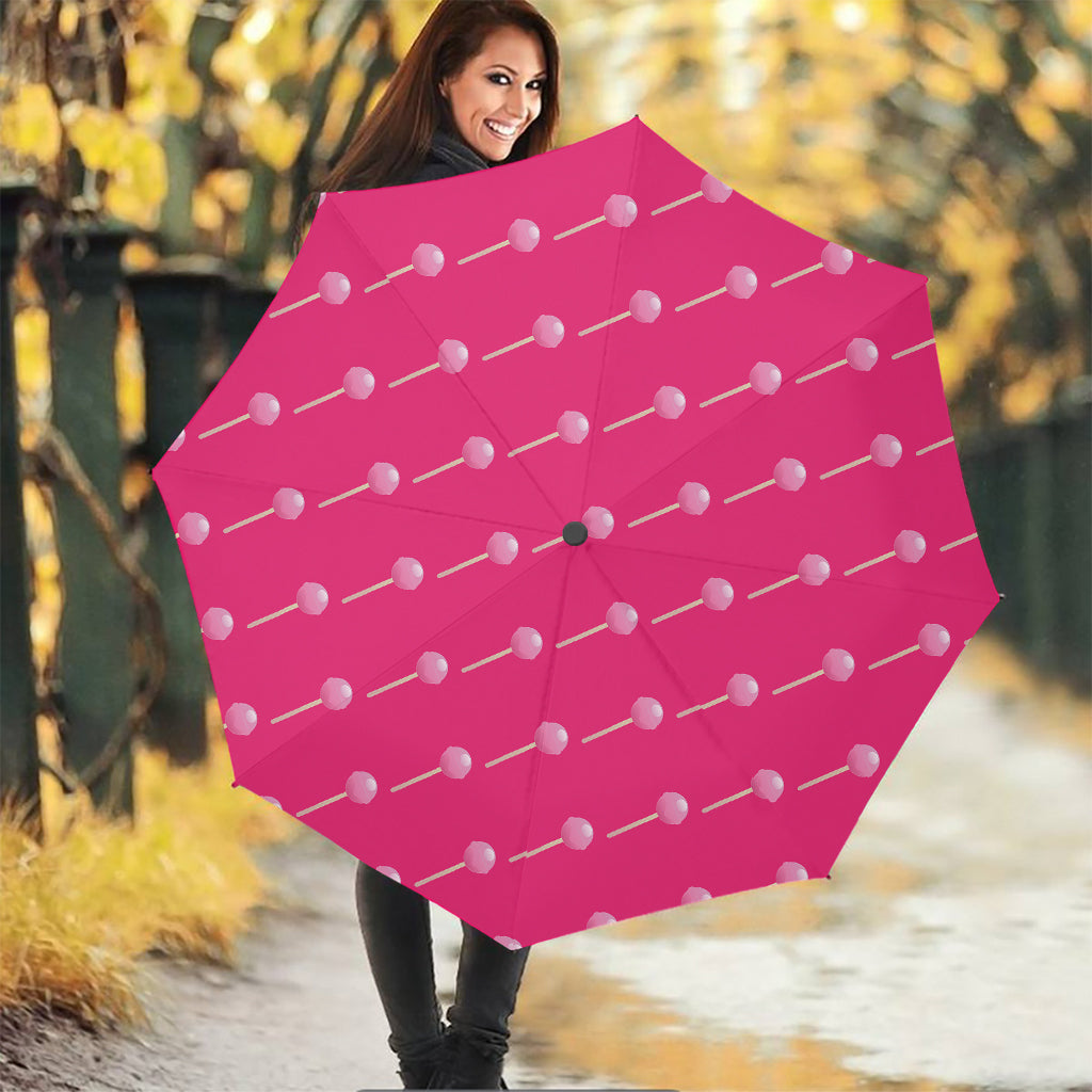 Pink Sweet Lollipop Pattern Print Foldable Umbrella