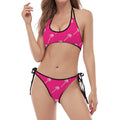 Pink Sweet Lollipop Pattern Print Halter Scoop Tie Side Bikini