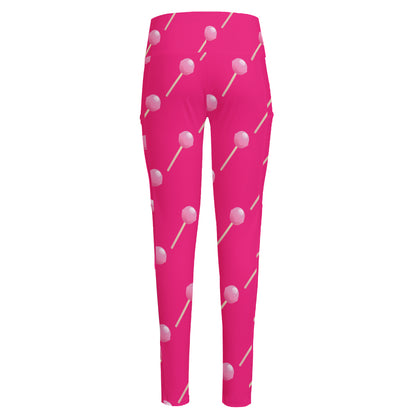 Pink Sweet Lollipop Pattern Print High-Waisted Pocket Leggings