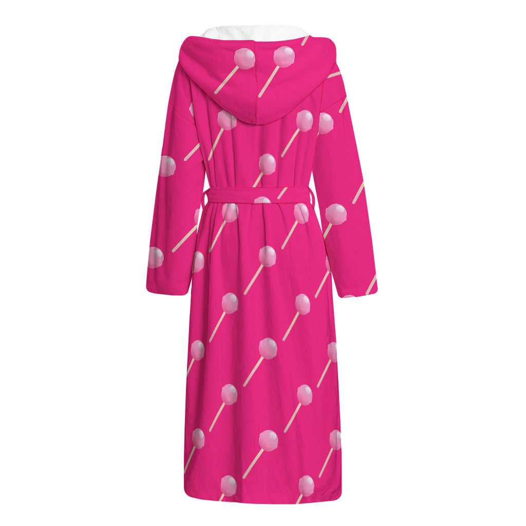 Pink Sweet Lollipop Pattern Print Hooded Bathrobe
