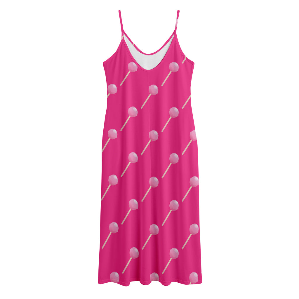 Pink Sweet Lollipop Pattern Print Jersey Midi Cami Dress